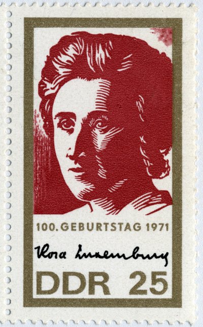 Sello que representa a Rosa Luxemburgo de German School