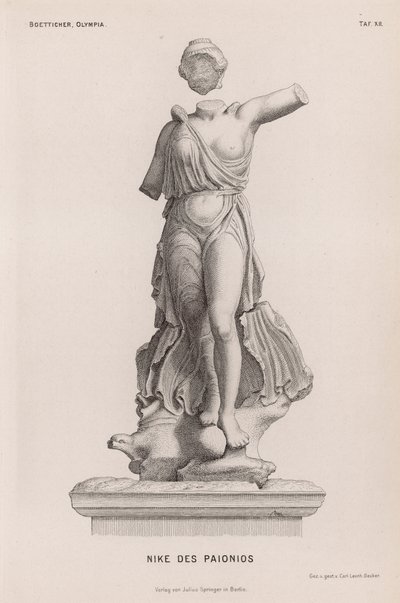 Estatua de Nike, diosa griega de la victoria, por Paionios, excavada en Olimpia, Grecia de German School