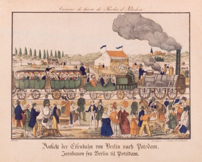 Ferrocarril de vapor entre Berlín y Potsdam, Neuruppiner Bilderbogen, c.1840 de German School