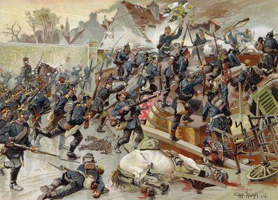 Asalto a la gran barricada en la entrada de Le Bourget por el 3er Regimiento de Granaderos de la Reina Isabel, Guerra Franco-Prusiana, 30 de octubre de 1870 de German School