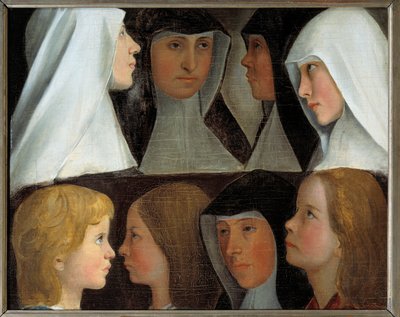 Estudios de postulantes y novicias de la Orden de San Benito Pintura de la escuela alemana del siglo XIX Roanne, museo Joseph Dechelette de German School