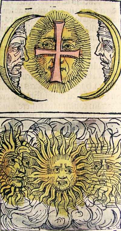 Parhelios y paraselenes, publicado en la Crónica de Núremberg, 1493 de German School