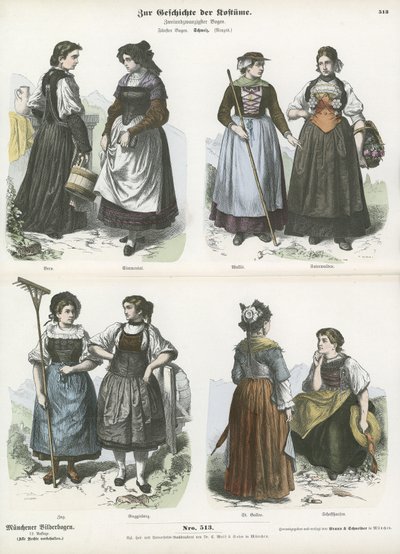 Trajes suizos, siglo XIX de German School