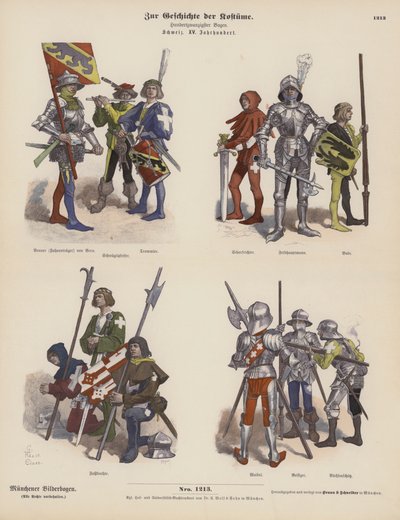 Trajes militares suizos del siglo XV de German School