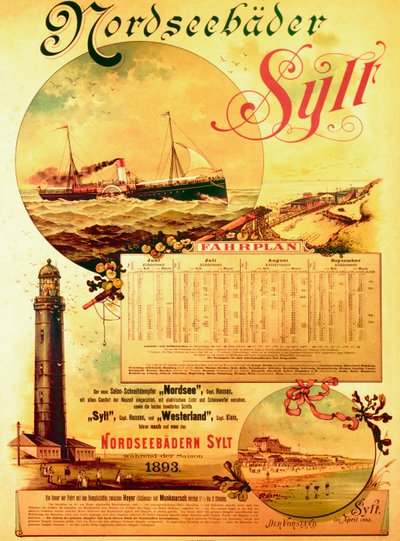 Baños del Mar del Norte en Sylt, póster publicitario de la Compañía de Vapores de Sylt, 1893 de German School
