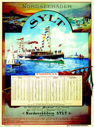 Sylt, póster publicitario de la Compañía de Vapores de Sylt, 1899 de German School