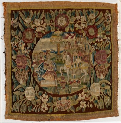 Funda de cojín de tapiz que representa a David y Abigail, Samuel XXV, hecho posiblemente en Hamburgo, Alemania, c.1615 (lana) de German School