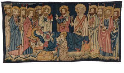 Panel de tapiz que representa la Muerte de la Virgen, de Renania Media, posiblemente Tréveris, mediados del siglo XV (lana) de German School
