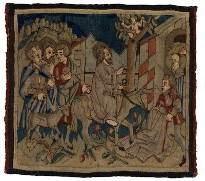Panel de tapiz con escenas de la Pasión de un antependium, de Alta Renania (lana y lino) de German School