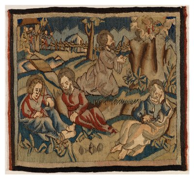 Panel de tapiz con escenas de la Pasión de un antependium, de Alta Renania (lana y lino) de German School