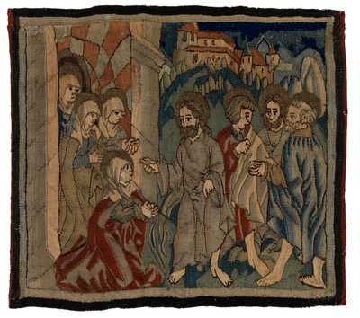 Panel de tapiz con escenas de la Pasión de un antependium, de Alta Renania (lana y lino) de German School