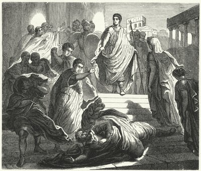 Tarquinius Superbus asesinando a su suegro, Servio Tulio, para reclamar el trono romano de German School