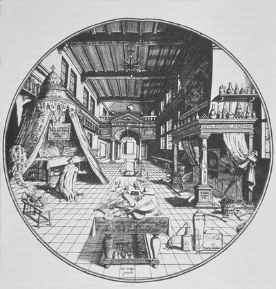 El alquimista en su laboratorio, de Amphitheatrum Aeternae Sapientiae por Heinrich Kunrath (1609) ilustrado en una historia de la magia publicado a finales del siglo XIX de German School