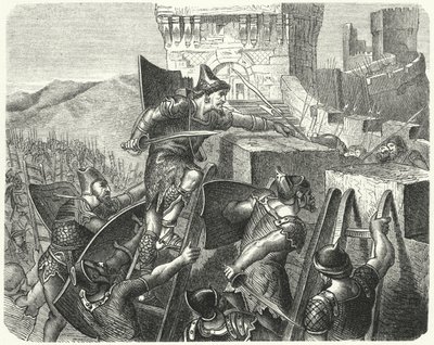 Los babilonios asaltando las murallas de Jerusalén (grabado) de German School