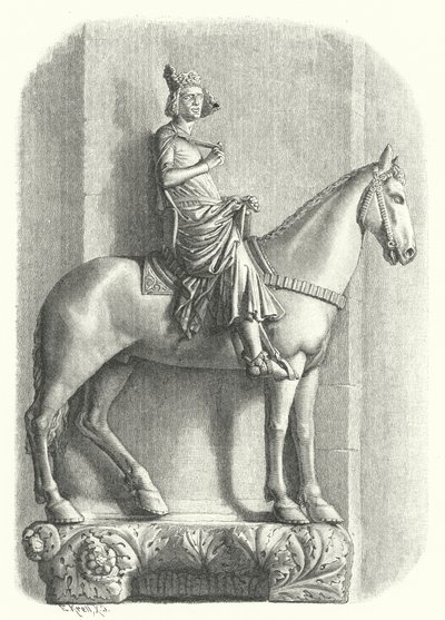 El Jinete de Bamberg, estatua en la Catedral de Bamberg, Alemania (grabado) de German School