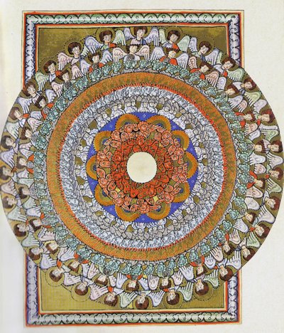 El coro de los ángeles. Miniatura del Liber Scivias de Hildegarda de Bingen, hacia 1175 (acuarela sobre pergamino). de German School