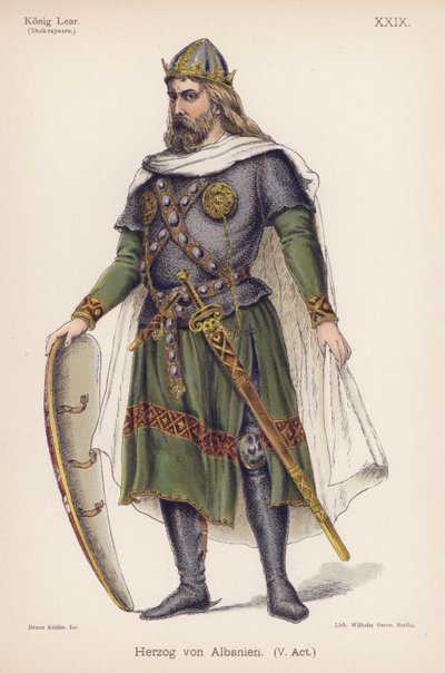 El Duque de Albany, de El Rey Lear de Shakespeare (litografía en color) de German School