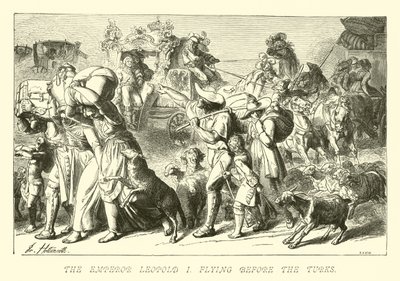 El emperador Leopoldo I huyendo ante los turcos de German School