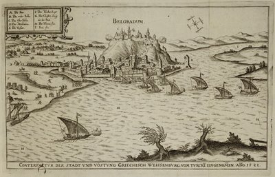 La Caída de Belgrado ante los Turcos en 1521, ilustración de un libro sobre las campañas otomanas en Europa, grabado por Paul Furst de German School