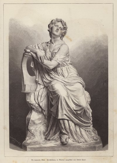 La Musa Afligida, estatua de mármol del escultor alemán Robert Cauer el Viejo (grabado) de German School
