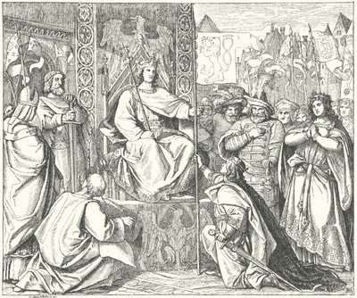 El Emperador del Sacro Imperio Romano Germánico Enrique VII llama a su hijo, Juan de Bohemia de German School