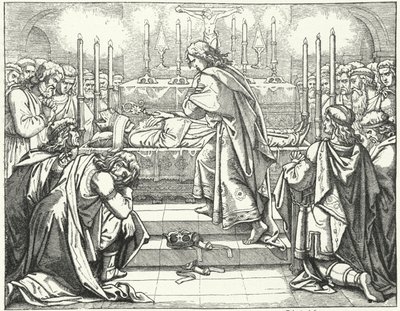 El emperador del Sacro Imperio Romano Germánico Otón III en la tumba de San Adalberto de Praga de German School