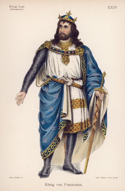El Rey de Francia, de El Rey Lear de Shakespeare (litografía en color) de German School