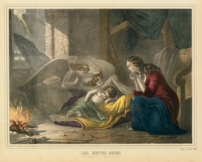 La oración de la madre, hoja ilustrada publicada por J. Scholz, Mainz, c.1850 de German School