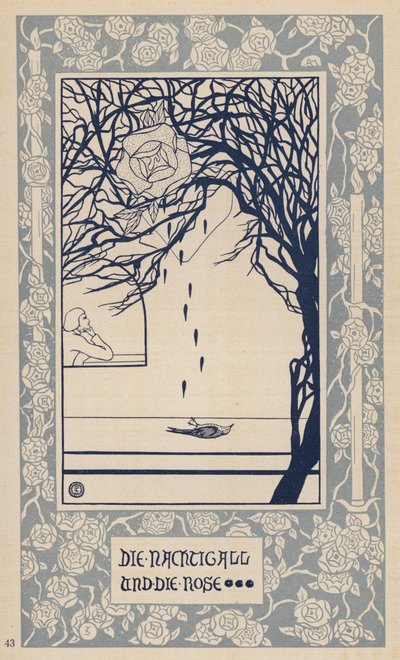 El ruiseñor y la rosa (litografía) de German School