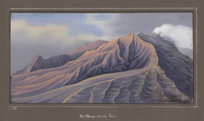 El lado norte del Merapi visto desde 4686 pies, noviembre de 1836, pl.VII de Topographischer und naturwissenschaftlicher Atlas zur Reise durch Java, por Dr. Fr. Junghuhn, Magdeburgo, 1845 de German School