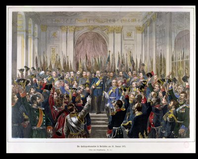 La Proclamación de Guillermo como Kaiser del nuevo Reich Alemán, en el Salón de los Espejos en Versalles el 18 de enero de 1871, 1871 de German School