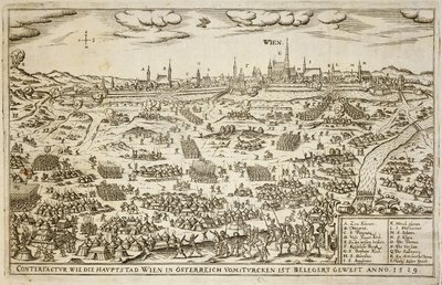 El Sitio de Viena en 1529, ilustración de un libro sobre las campañas otomanas en Europa, grabado por Paul Furst de German School