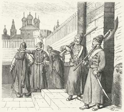Los Streltsy bajo el reinado de Pedro el Grande de Rusia (grabado) de German School