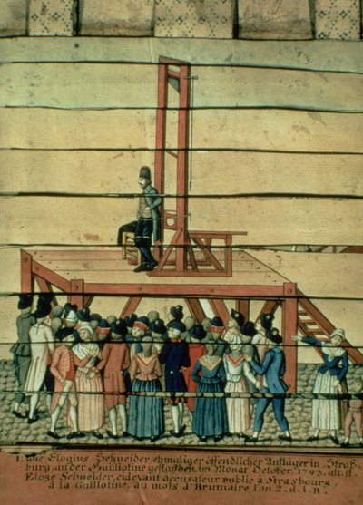 El Terror - Jean Georges Schneider (1756-94) y la Guillotina (acuarela sobre papel) de German School