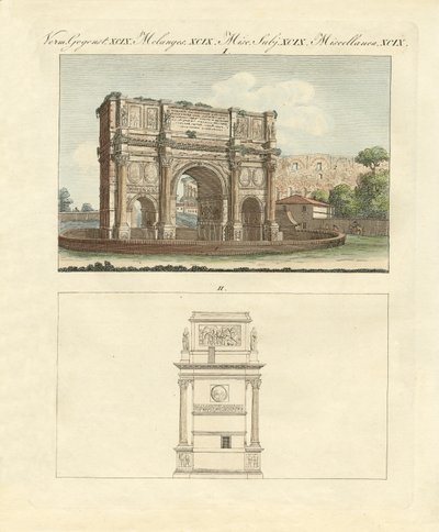 El Arco Triunfal del Emperador Constantino en Roma (grabado coloreado) de German School