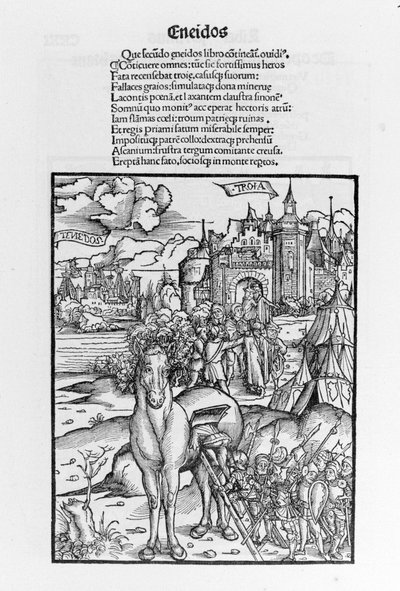 El caballo de Troya. Eneida. Xilografía de Sebastian Brant. Estrasburgo de German School
