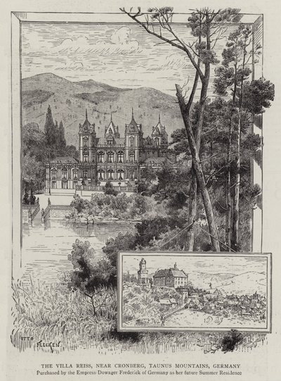 La Villa Reiss, cerca de Cronberg, Montañas Taunus, Alemania (grabado) de German School