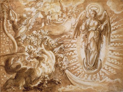 La Mujer Vestida de Sol y el Dragón de Siete Cabezas, c.1600 de German School
