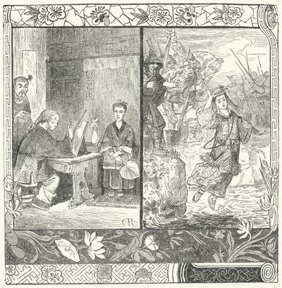 La muerte de Wang Zhaojun en el poema Otoño en el Palacio Han de Ma Zhiyuan (grabado) de German School