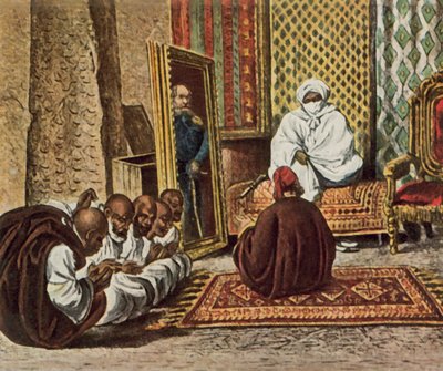 El explorador Nachtigal visita al jeque Omar de Bornu, 5 de junio de 1870 (litografía en color mejorada). de German School