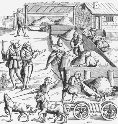 La extracción de metales, después de un grabado en Cosmographie Universelle de Munster, publicado en 1552 de German School
