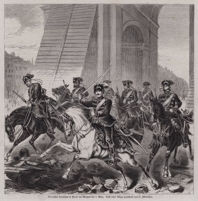 Los primeros soldados alemanes entrando en París para ocupar la ciudad después del final de la Guerra Franco-Prusiana de German School