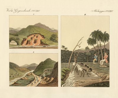 Las minas de gemas en Brasil (grabado coloreado) de German School