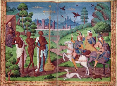 La leyenda de los tres vivos y los tres muertos, del Libro de Horas de Carlos V (vitela) de German School
