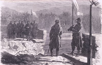 Las negociaciones de paz: una reunión en el Puente de Sèvres, Historia de la Guerra entre Francia y Alemania de Cassell, publicada por Cassell and Company Limited, c.1890 (litografía) de German School