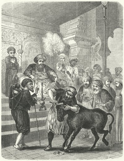 El campesino y su asno ante el califa Harun al-Rashid (grabado) de German School