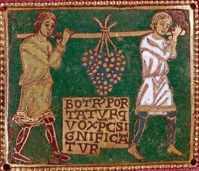 El regreso de Josué y Caleb con un enorme racimo de uvas de la tierra de Canaán (Tierra Prometida) de German School