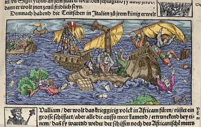El naufragio. Grabado de "Den Edlen Strenghen Besten Fromen" de Johann Stumpff. principios del siglo XVI. de German School