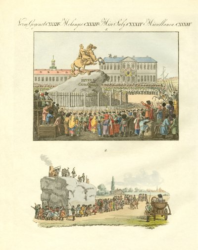 La estatua de Pedro el Grande a caballo en San Petersburgo de German School