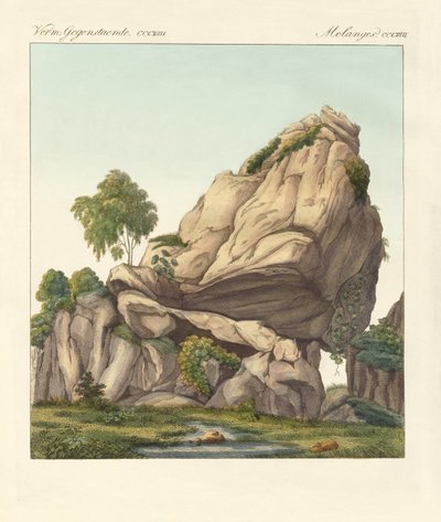 El supuesto Reuter fosilizado de Fontainebleau (grabado coloreado) de German School